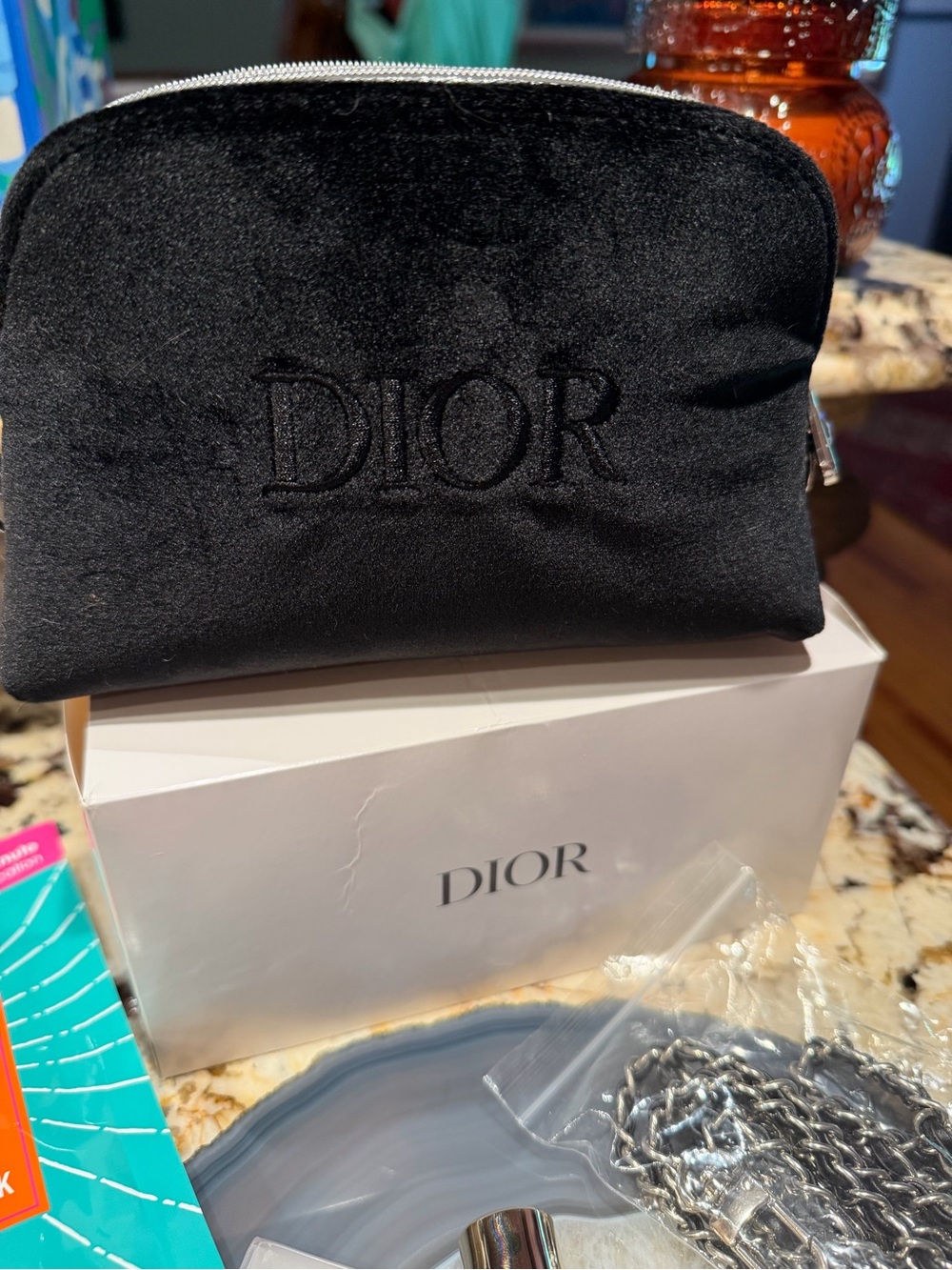Dior Black Velvet Makeup Bag Crossbody Pouch with Embossed Logo Skincare Bundle - Picture 6 of 13